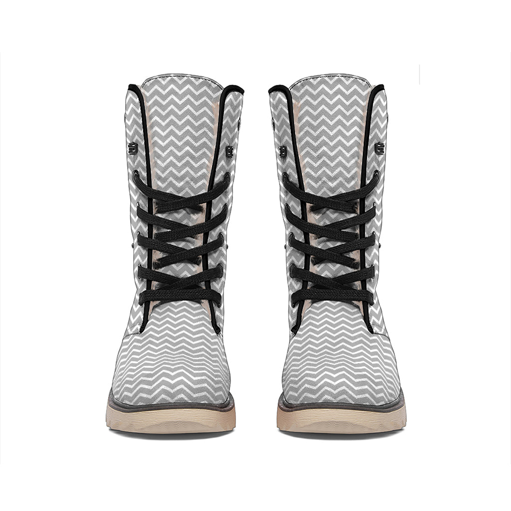 Grey And White Zigzag Pattern Print Winter Boots