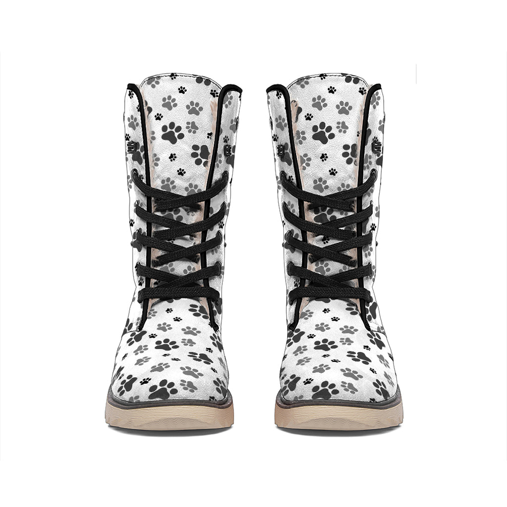 Grey Animal Paw Pattern Print Winter Boots