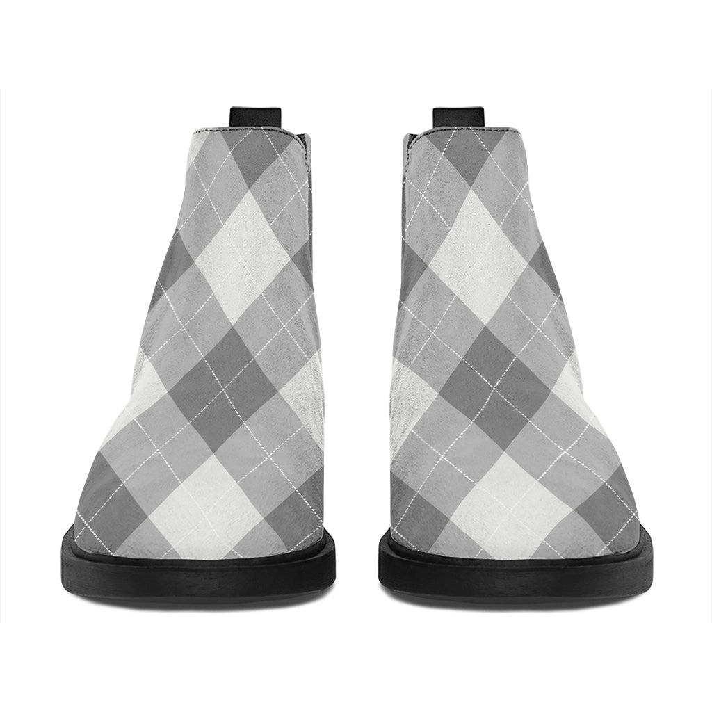 Grey Argyle Pattern Print Flat Ankle Boots
