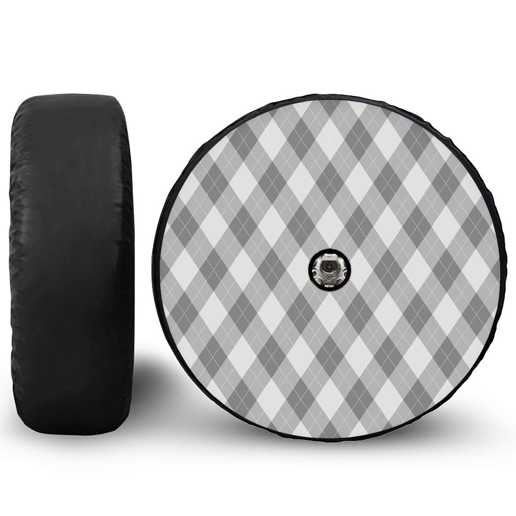 Grey Argyle Pattern Print Tire Cover With Camera Hole
