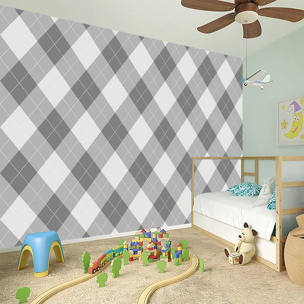 Grey Argyle Pattern Print Wall Sticker