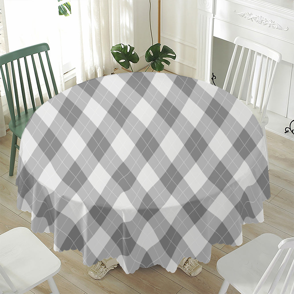 Grey Argyle Pattern Print Waterproof Round Tablecloth