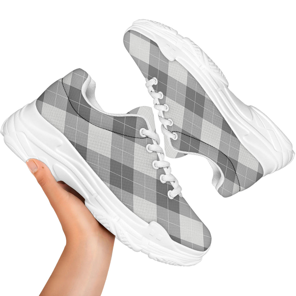 Grey Argyle Pattern Print White Chunky Shoes