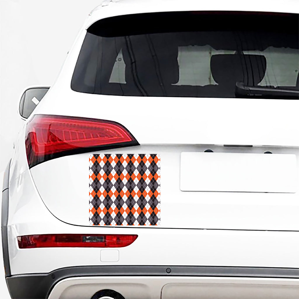 Grey Black Orange And White Argyle Print Car Sticker