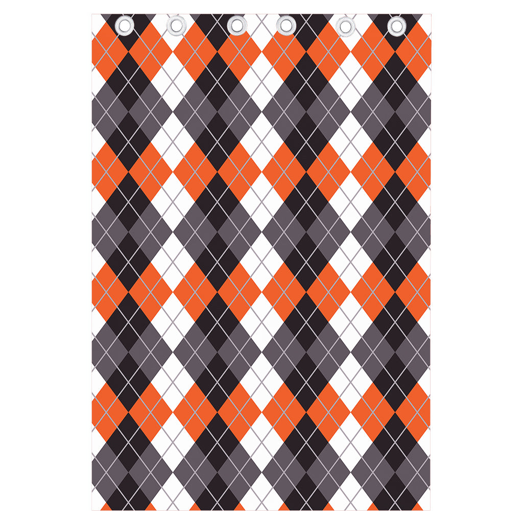 Grey Black Orange And White Argyle Print Curtain