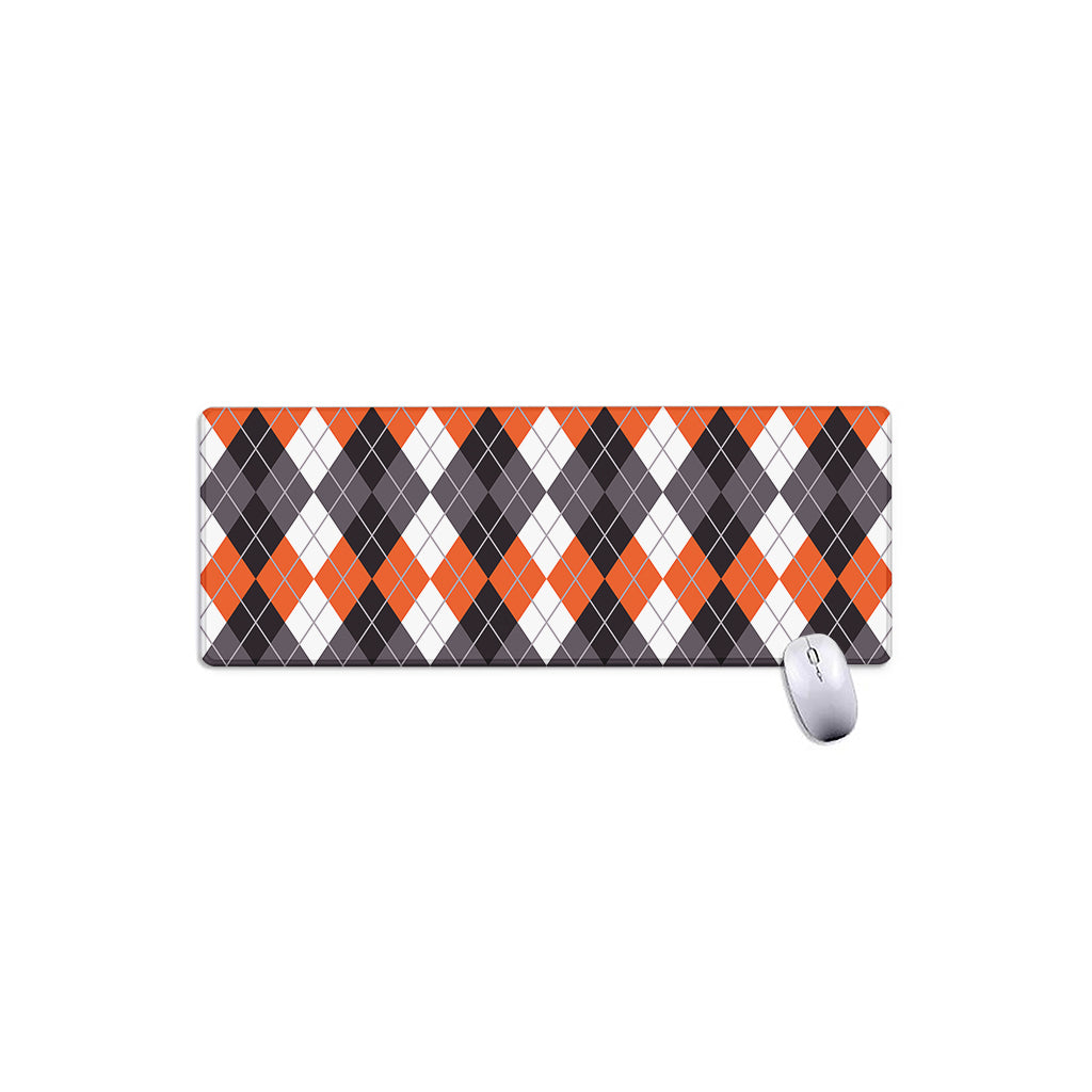 Grey Black Orange And White Argyle Print Extended Mouse Pad