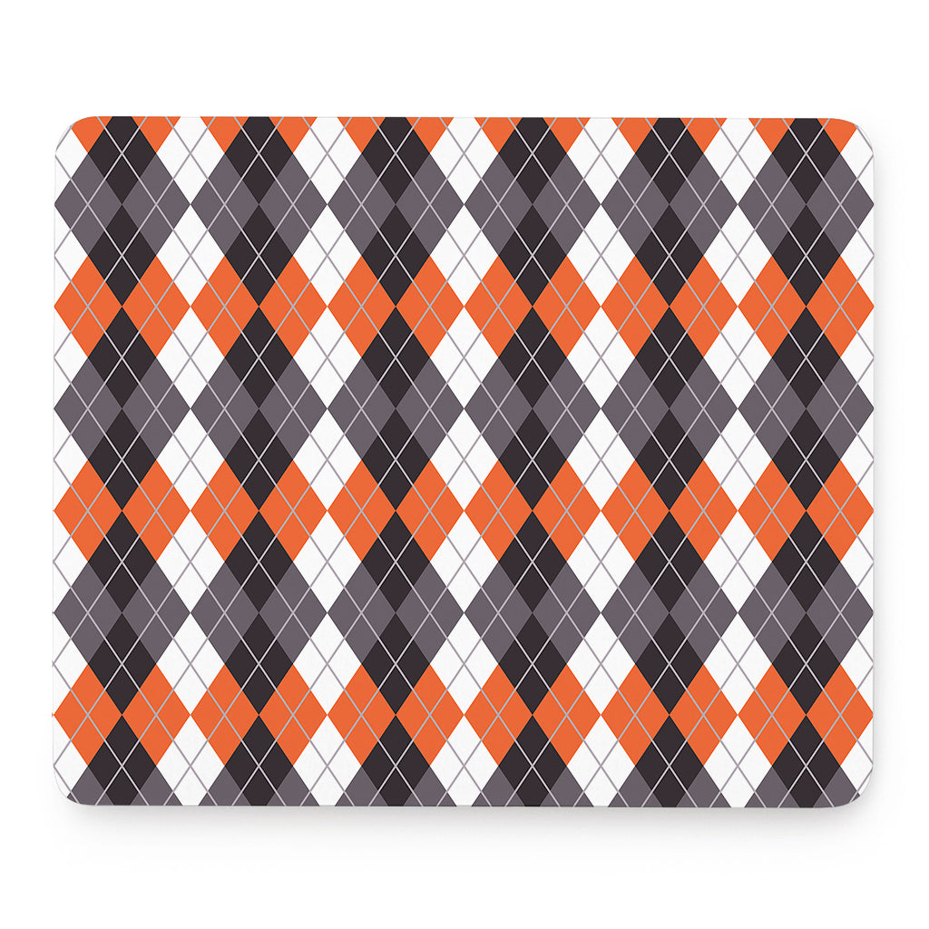 Grey Black Orange And White Argyle Print Mouse Pad