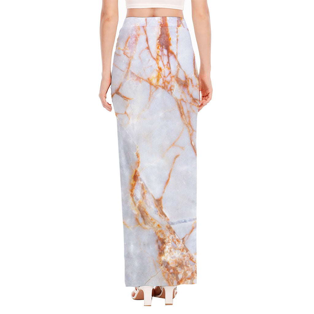 Grey Bronze Marble Print High Slit Maxi Skirt