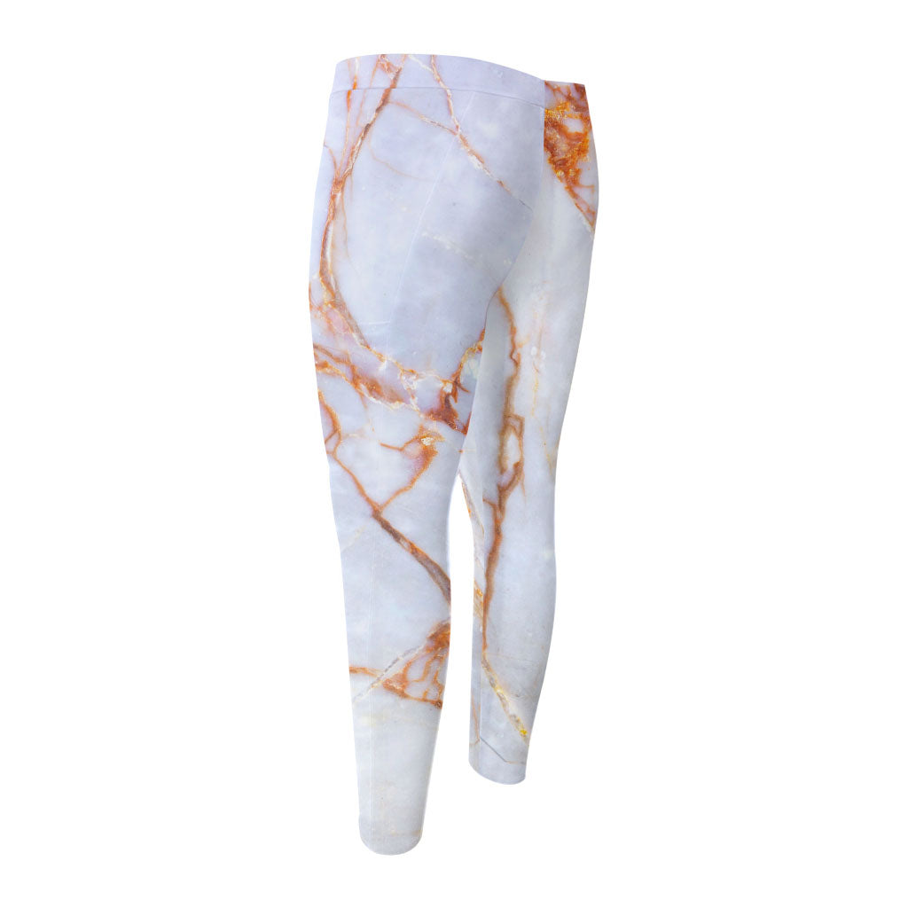 Grey Bronze Marble Print Men's Compression Pants