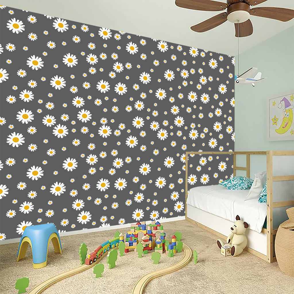 Grey Daisy Floral Pattern Print Wall Sticker