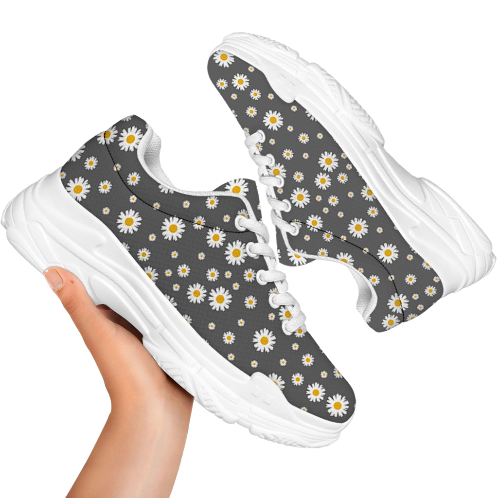 Grey Daisy Floral Pattern Print White Chunky Shoes