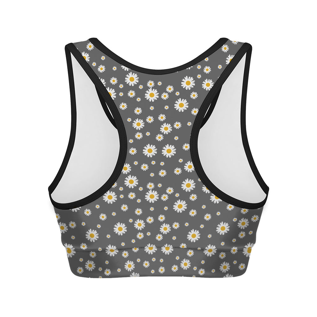 Grey Daisy Floral Pattern Print Women's Sports Bra