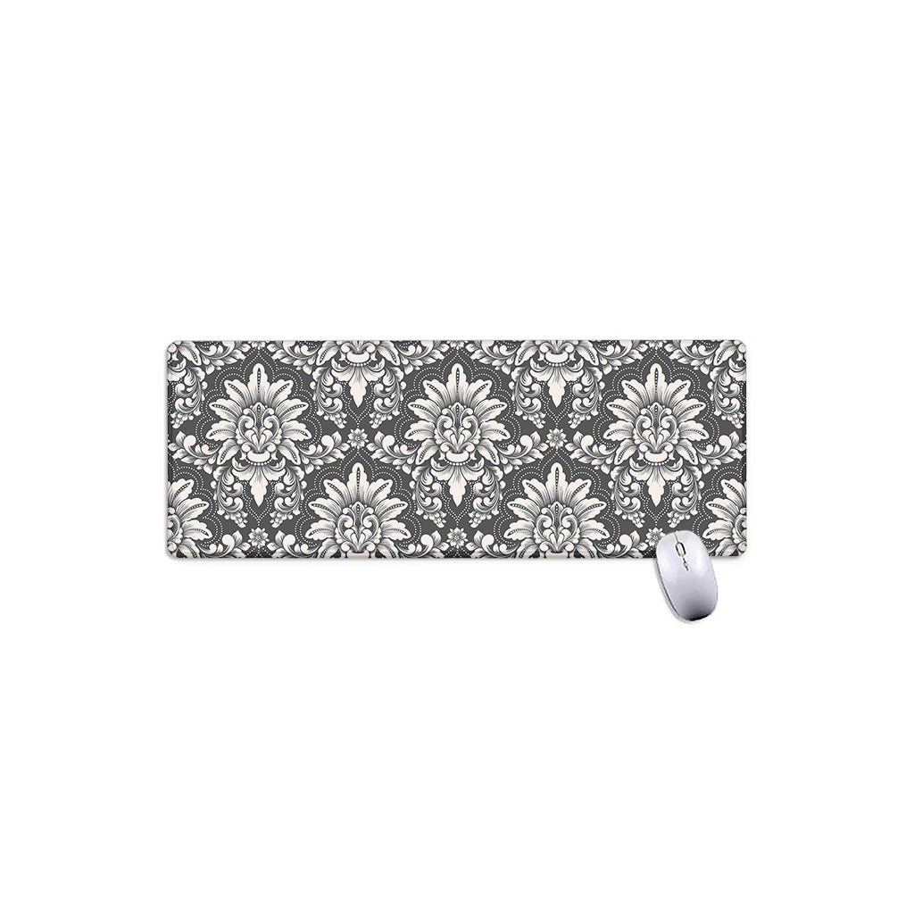 Grey Damask Pattern Print Extended Mouse Pad