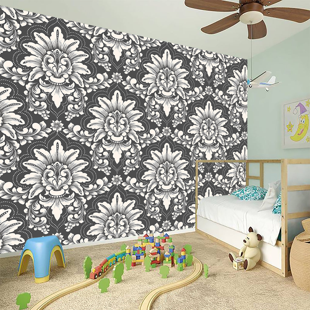 Grey Damask Pattern Print Wall Sticker