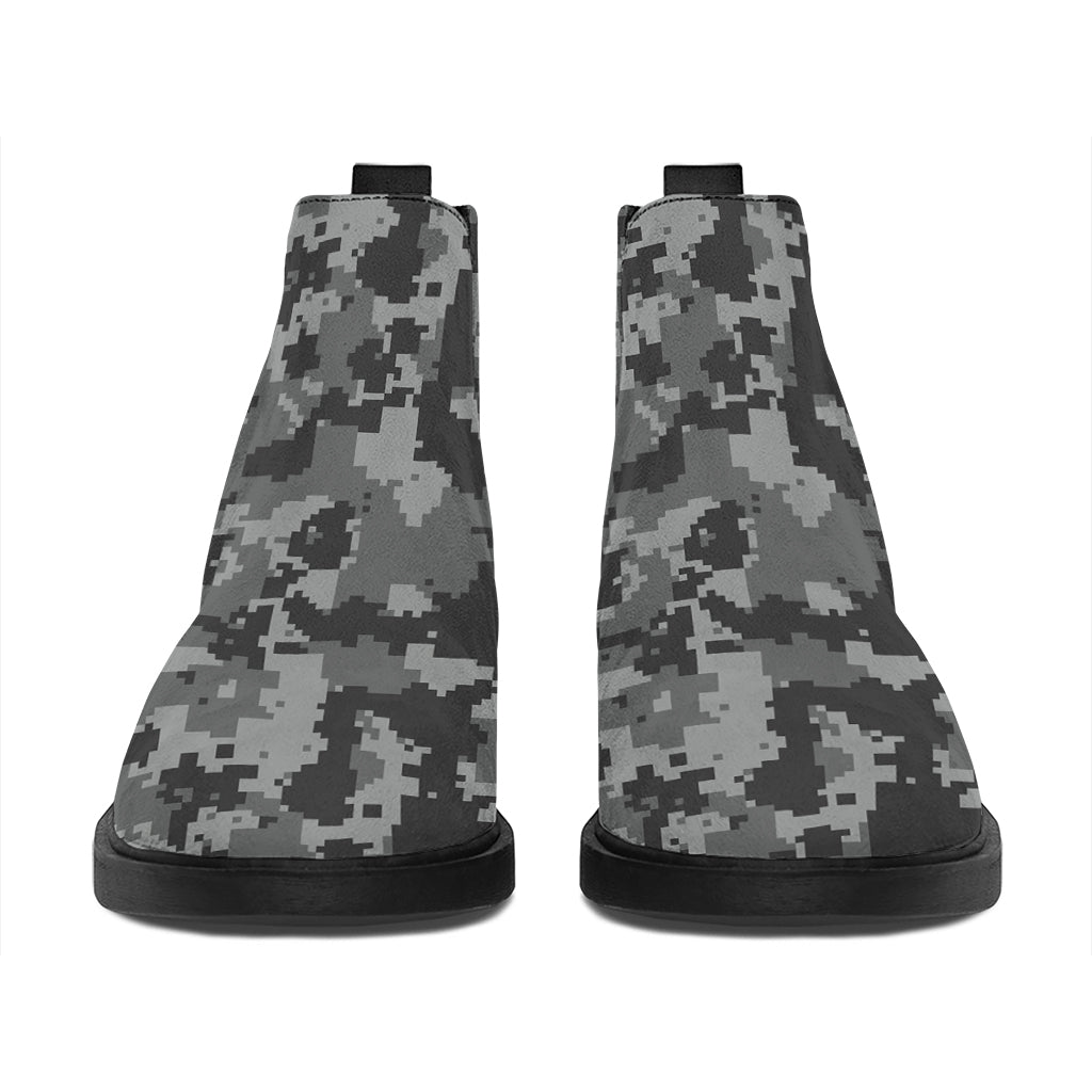 Grey Digital Camo Pattern Print Flat Ankle Boots