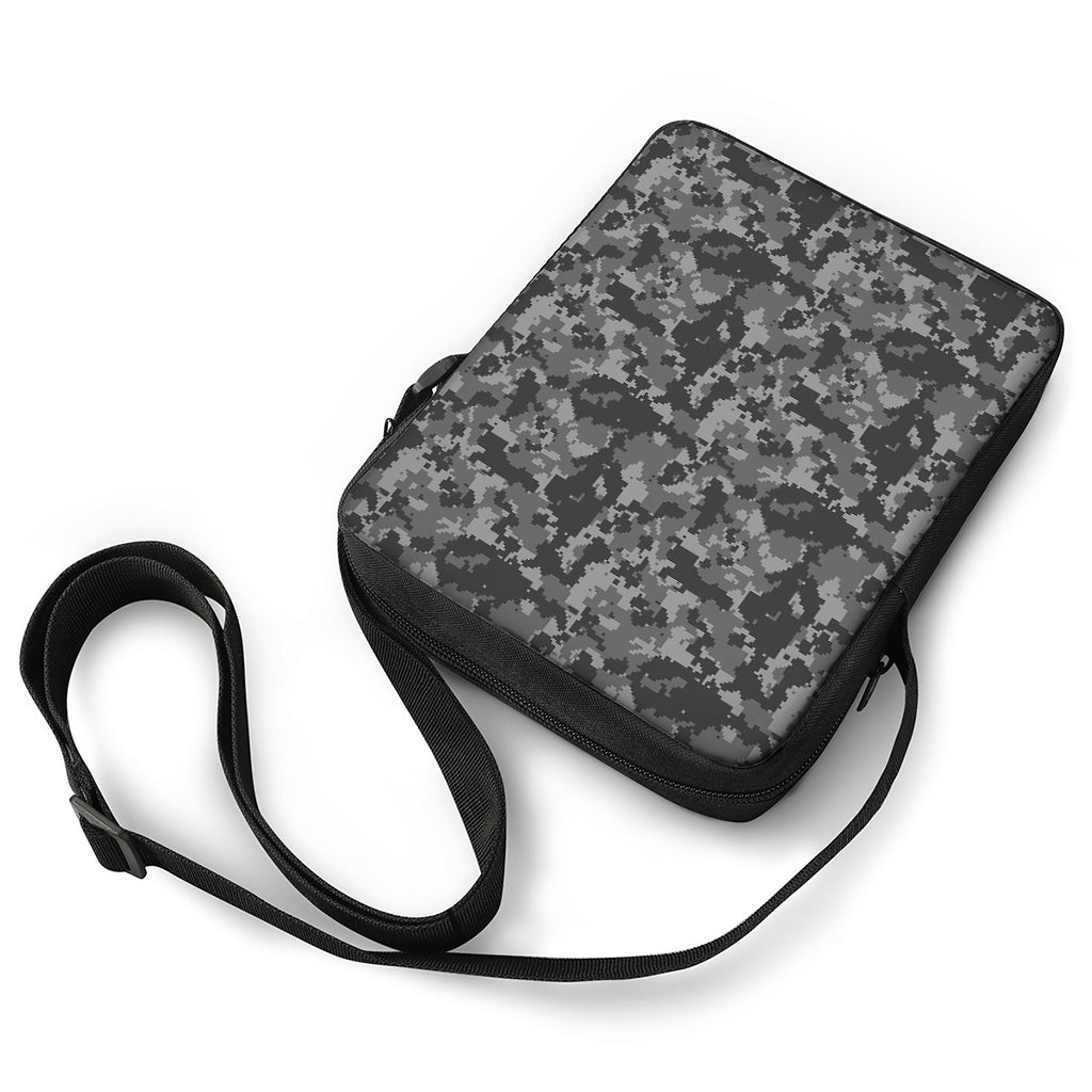 Grey Digital Camo Pattern Print Rectangular Crossbody Bag
