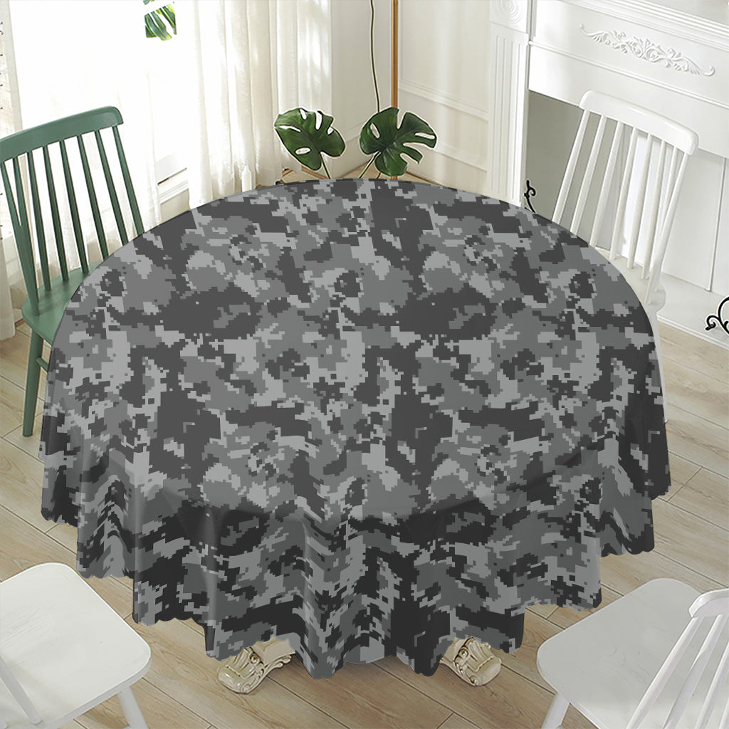 Grey Digital Camo Pattern Print Waterproof Round Tablecloth
