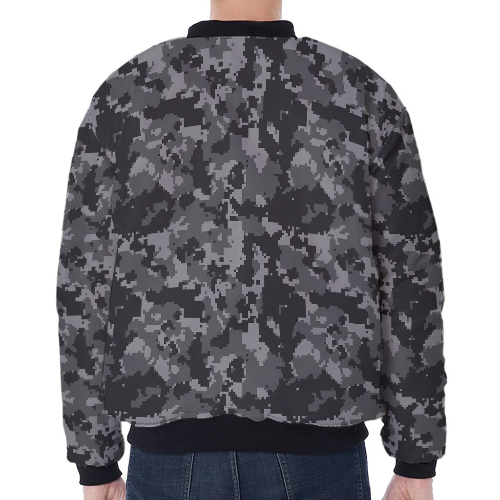 Grey Digital Camo Pattern Print Zip Sleeve Bomber Jacket