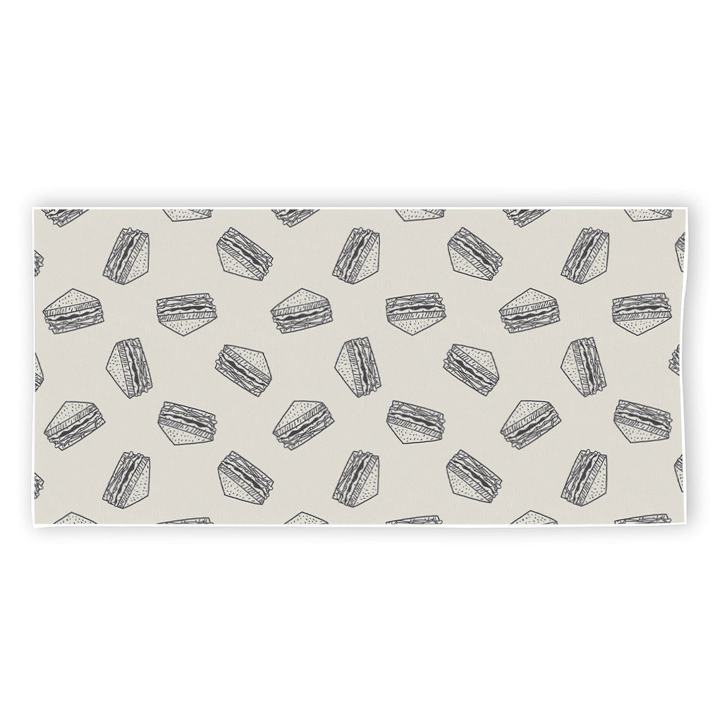 Grey Doodle Sandwich Pattern Print Beach Towel