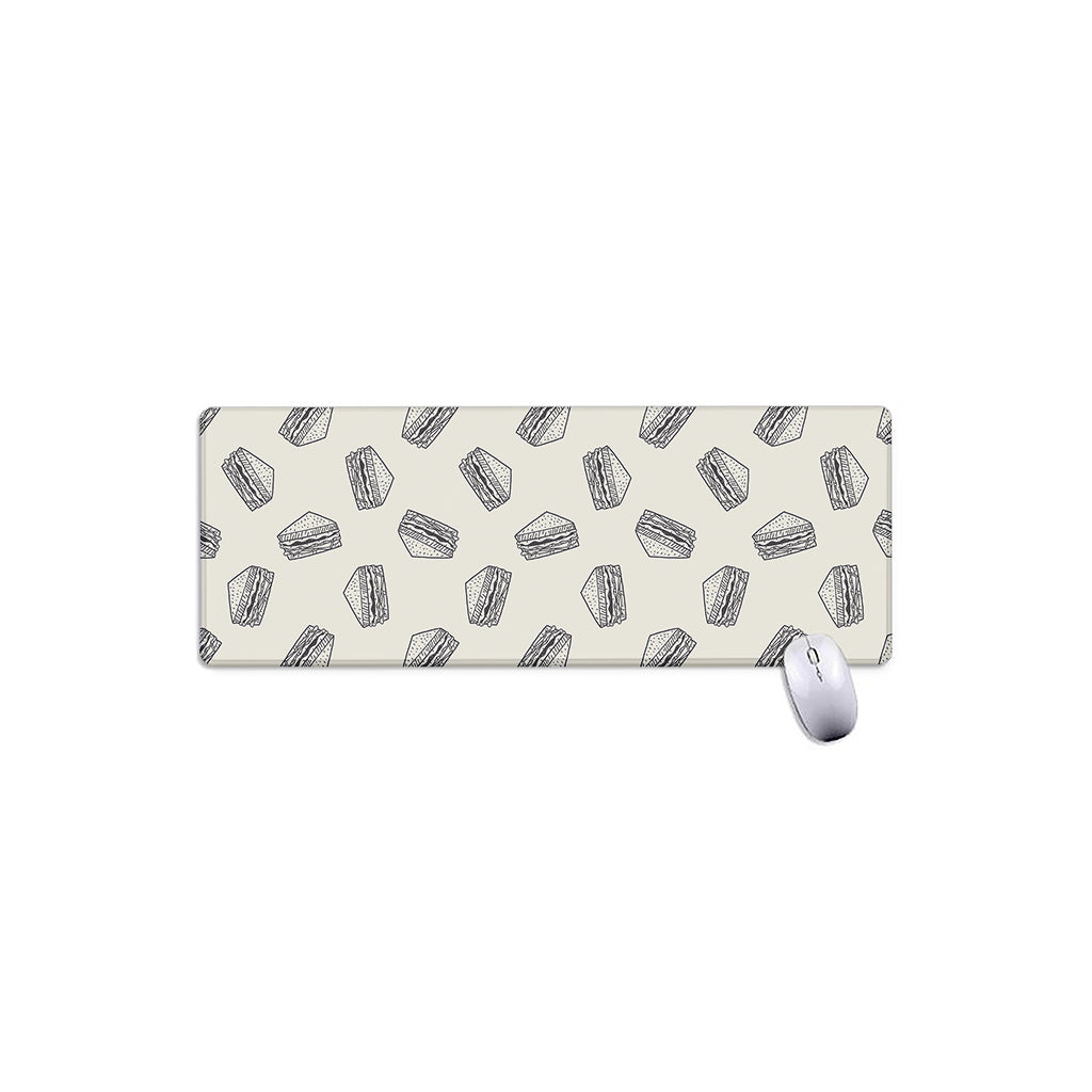 Grey Doodle Sandwich Pattern Print Extended Mouse Pad