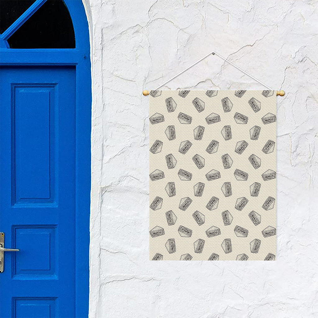Grey Doodle Sandwich Pattern Print Garden Flag