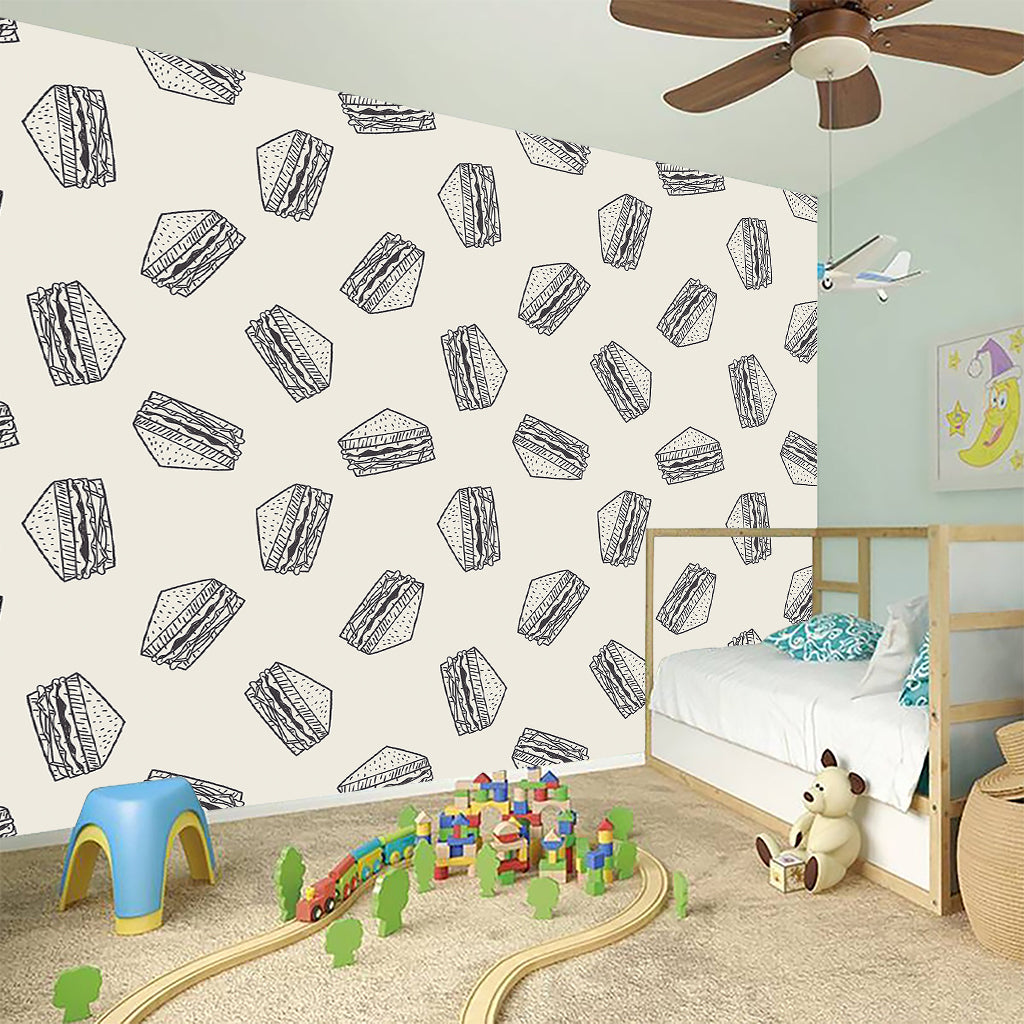 Grey Doodle Sandwich Pattern Print Wall Sticker