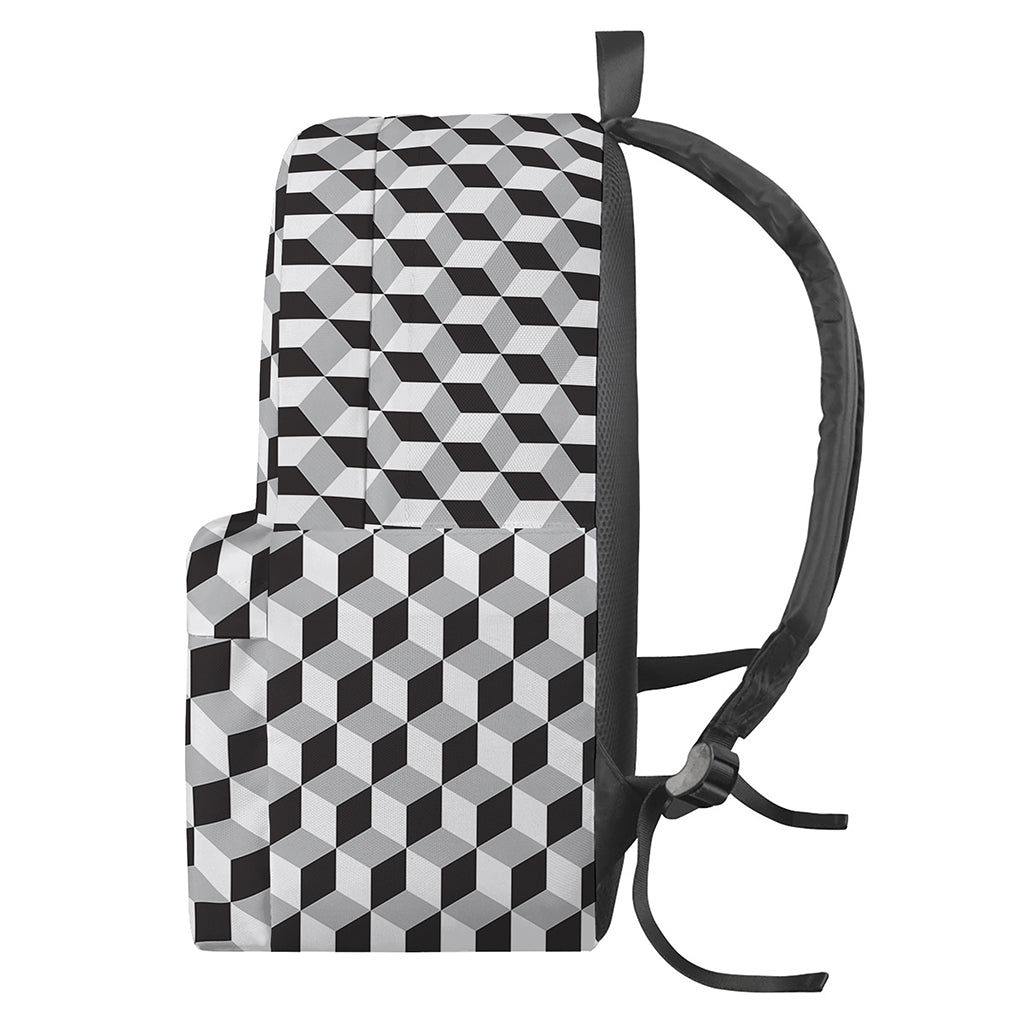 Grey Geometric Cube Shape Pattern Print Backpack