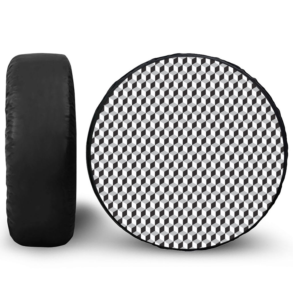 Grey Geometric Cube Shape Pattern Print Tire Cover