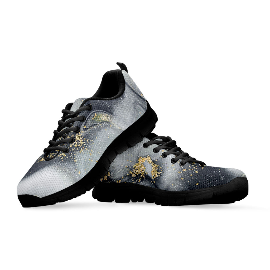 Grey Gold Liquid Marble Print Black Running Shoes