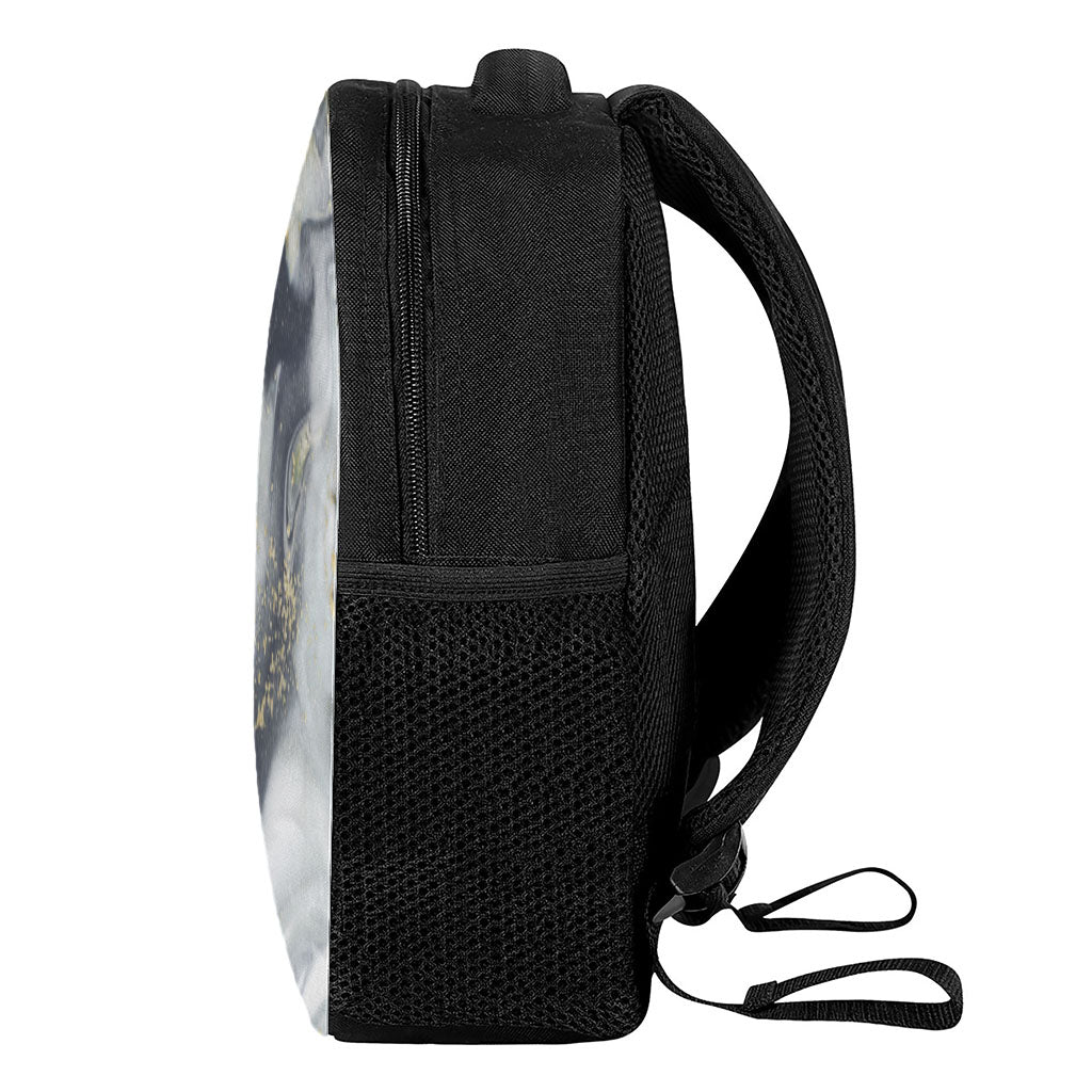 Grey Gold Liquid Marble Print Casual Backpack