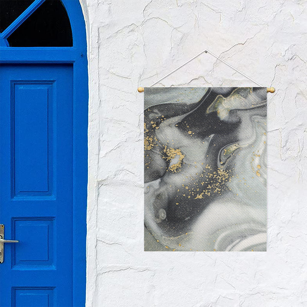 Grey Gold Liquid Marble Print Garden Flag