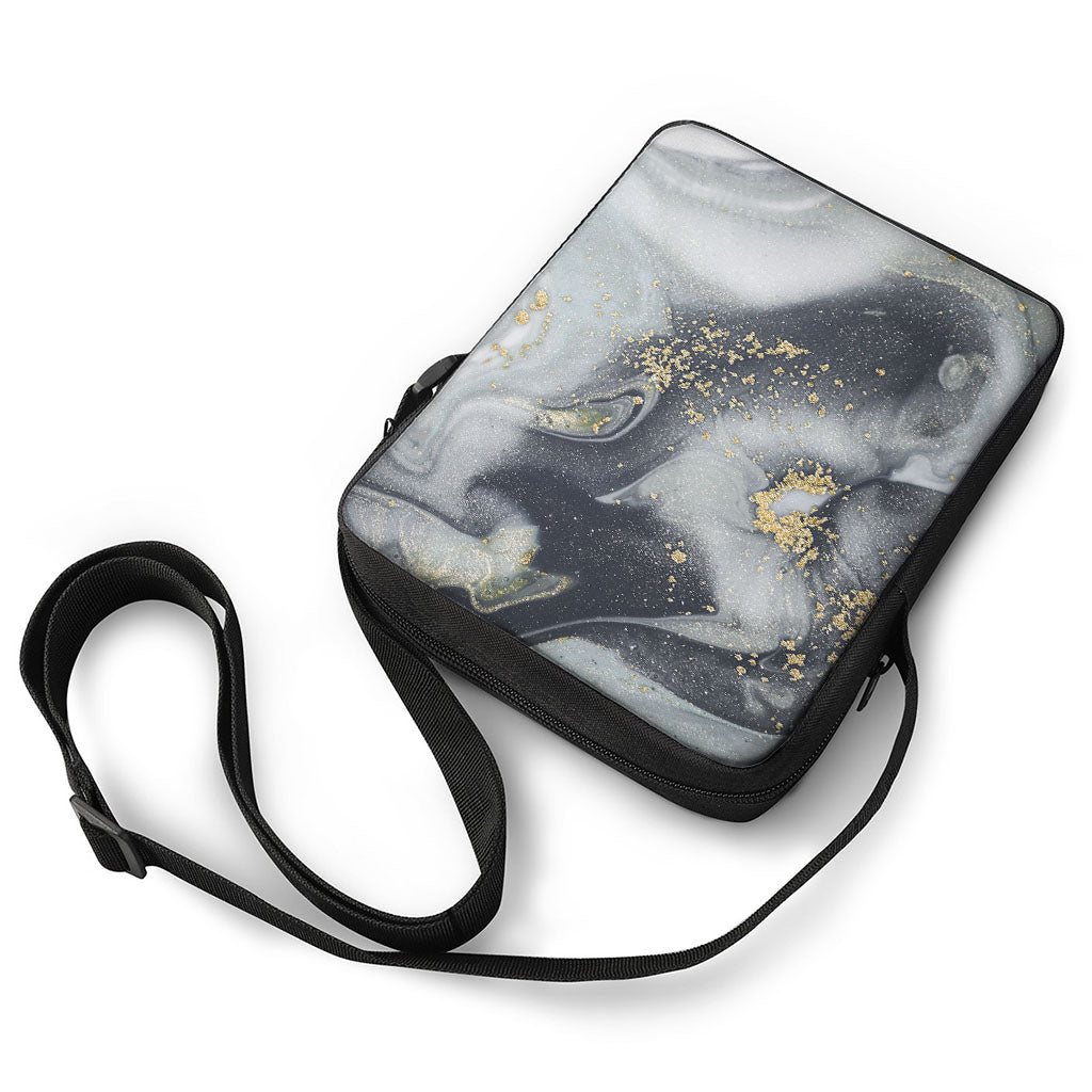 Grey Gold Liquid Marble Print Rectangular Crossbody Bag