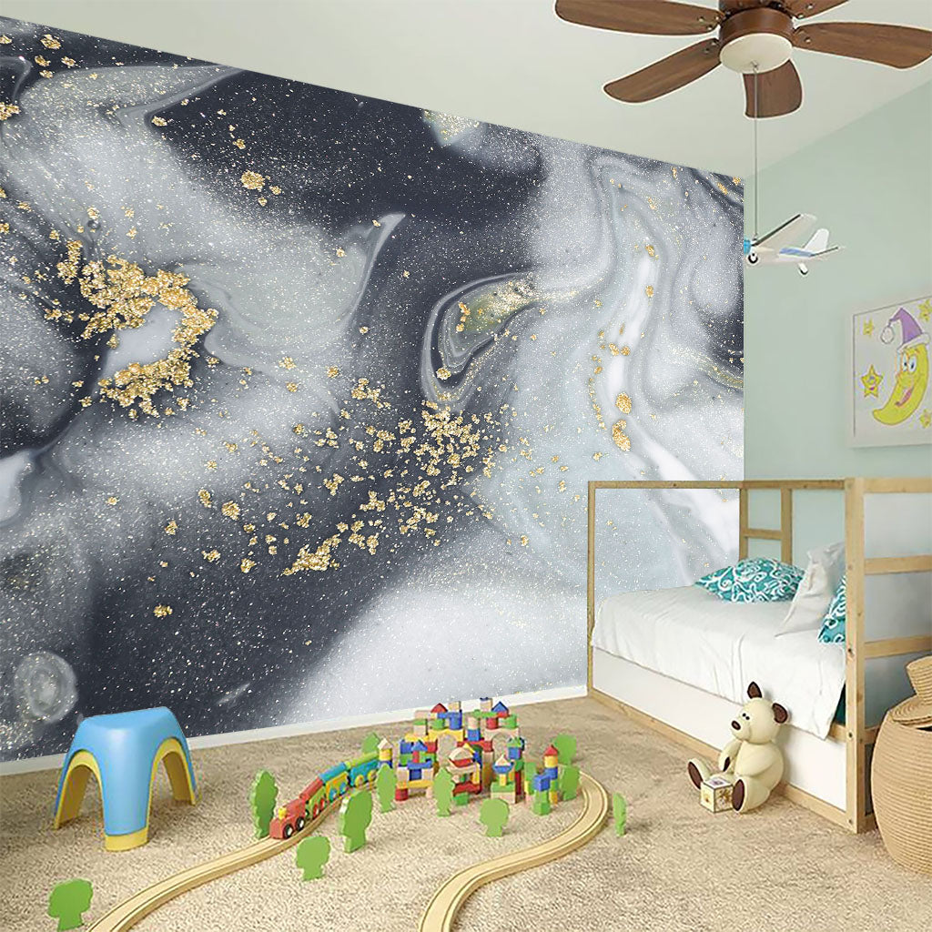 Grey Gold Liquid Marble Print Wall Sticker