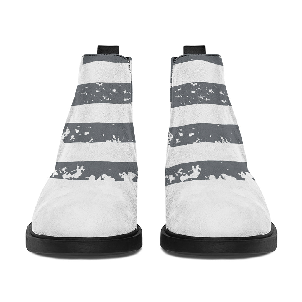 Grey Grunge American Flag Print Flat Ankle Boots