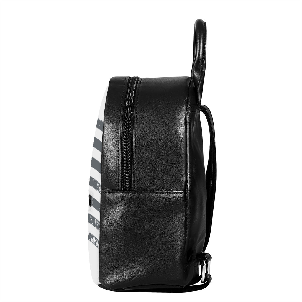 Grey Grunge American Flag Print Leather Backpack