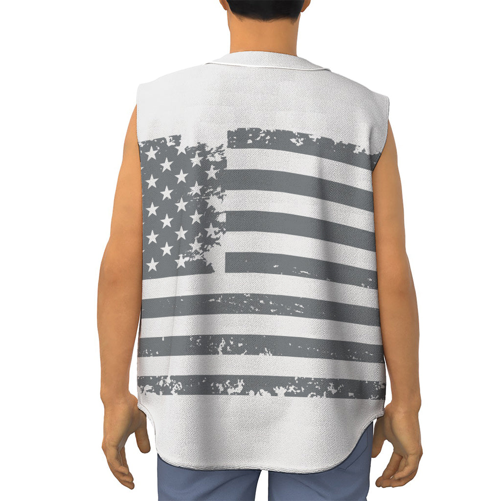 Grey Grunge American Flag Print Sleeveless Baseball Jersey