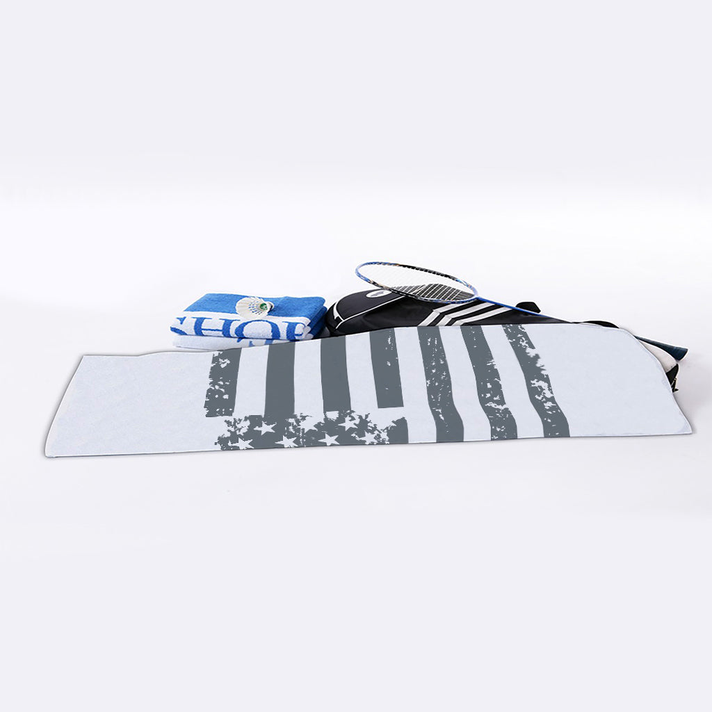 Grey Grunge American Flag Print Sports Towel