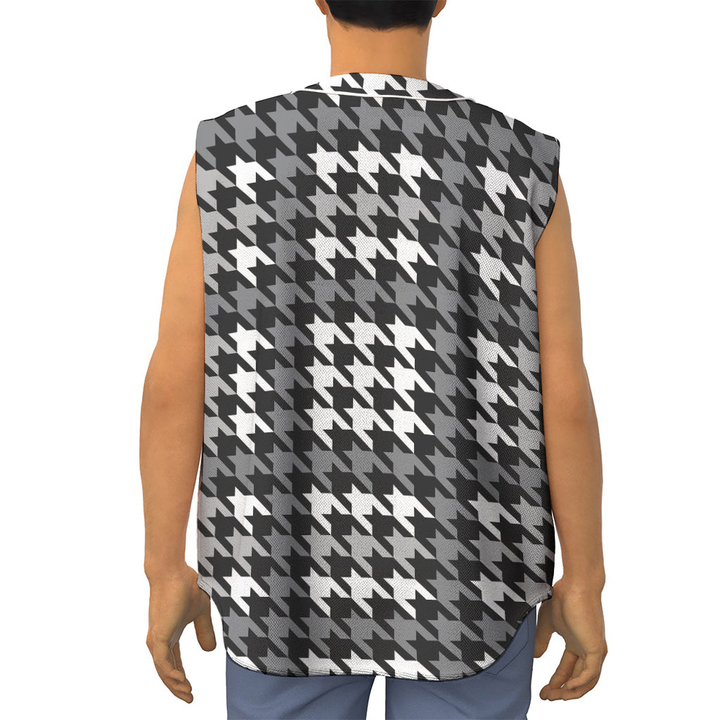 Grey Houndstooth Pattern Print Sleeveless Baseball Jersey