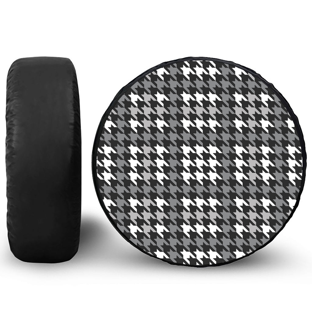 Grey Houndstooth Pattern Print Tire Cover
