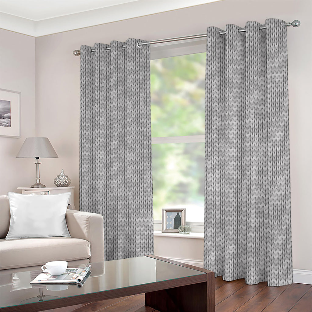 Grey Knitted Pattern Print Extra Wide Grommet Curtains
