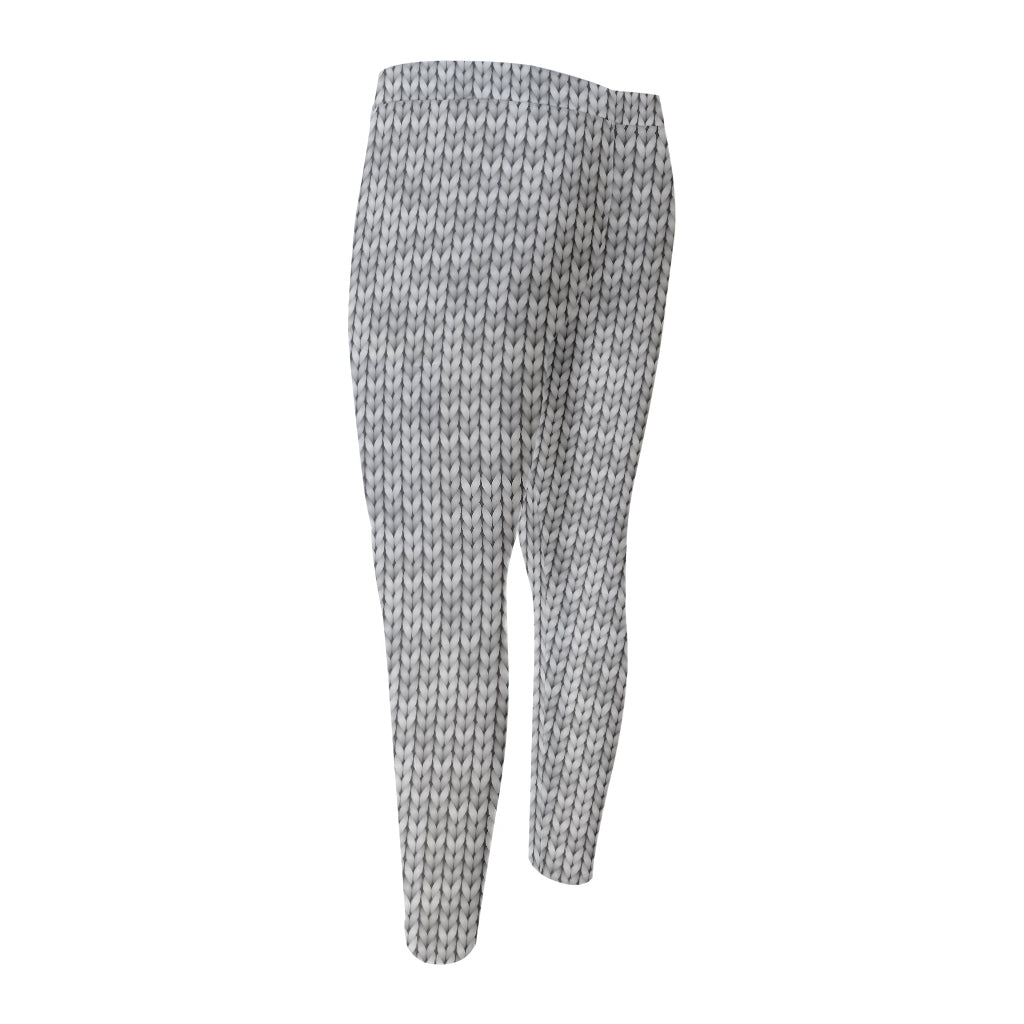 Grey Knitted Pattern Print Men's Compression Pants
