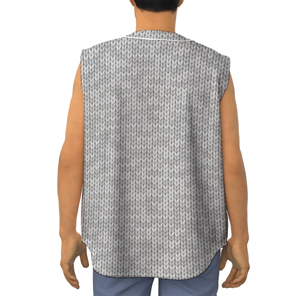 Grey Knitted Pattern Print Sleeveless Baseball Jersey