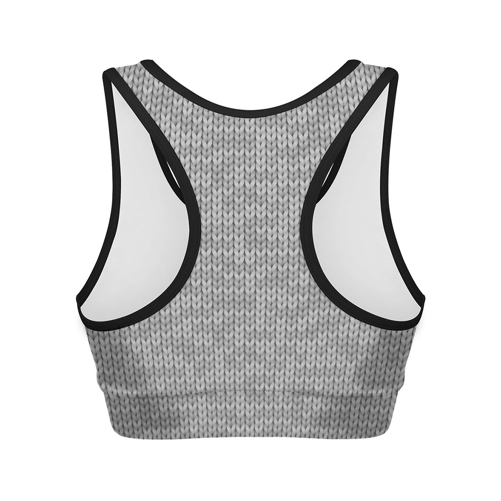Grey Knitted Pattern Print Women's Sports Bra