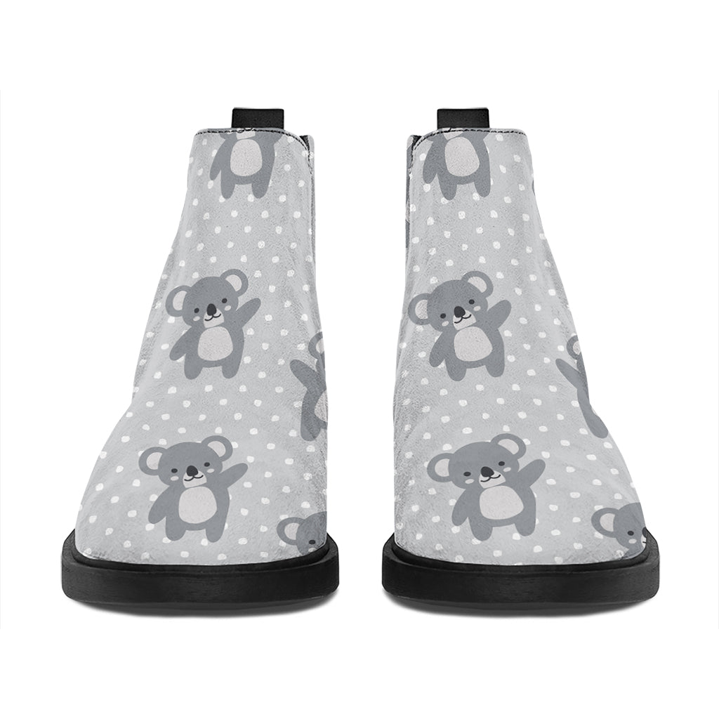 Grey Koala Pattern Print Flat Ankle Boots