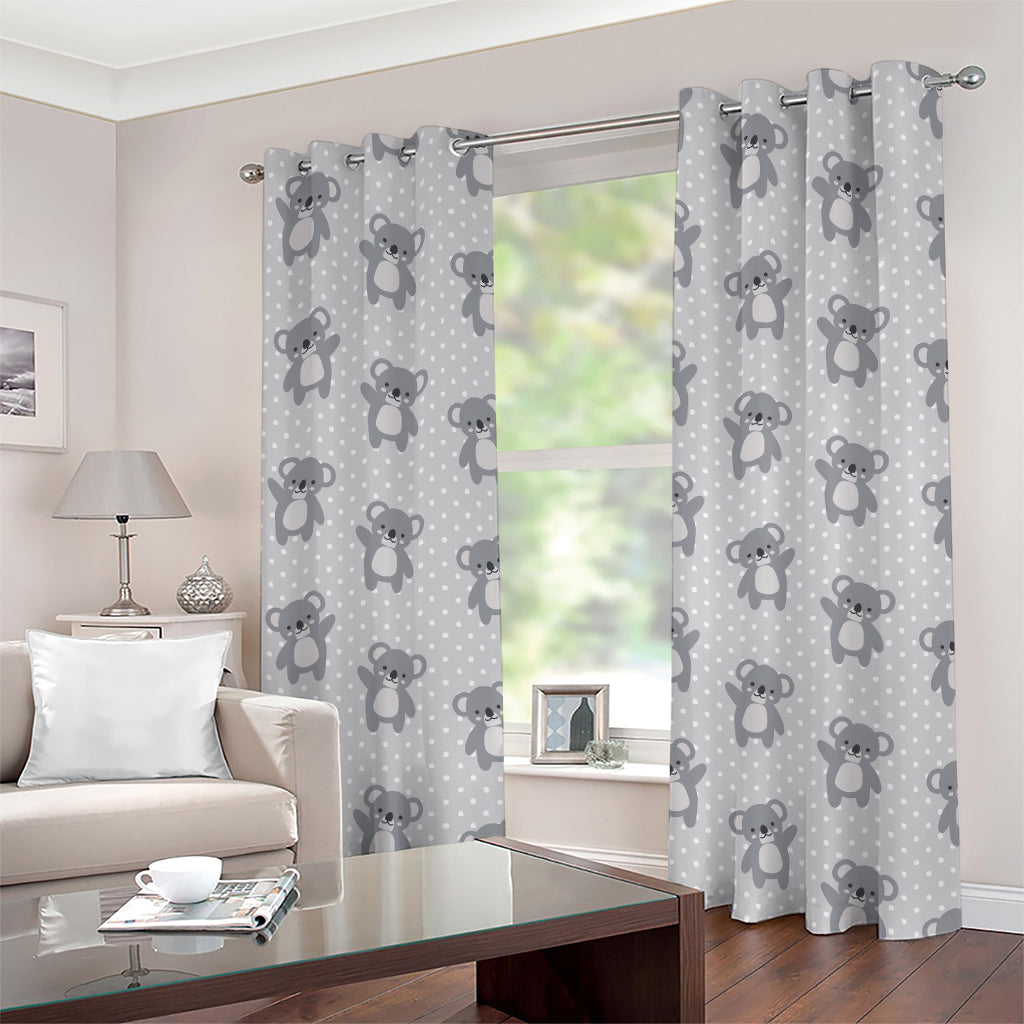 Grey Koala Pattern Print Grommet Curtains
