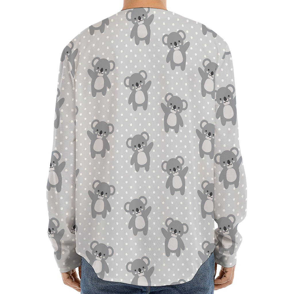 Grey Koala Pattern Print Long Sleeve Baseball Jersey