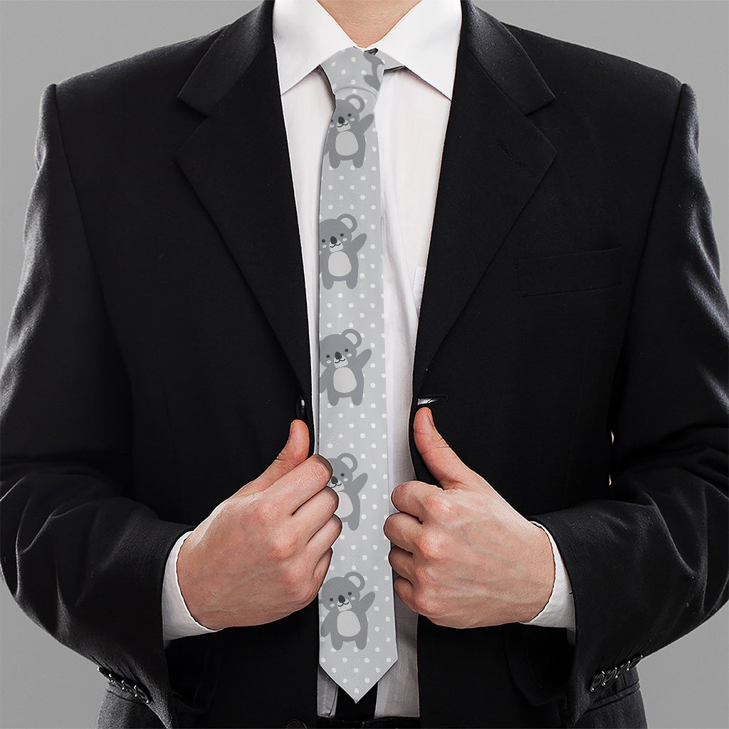 Grey Koala Pattern Print Necktie