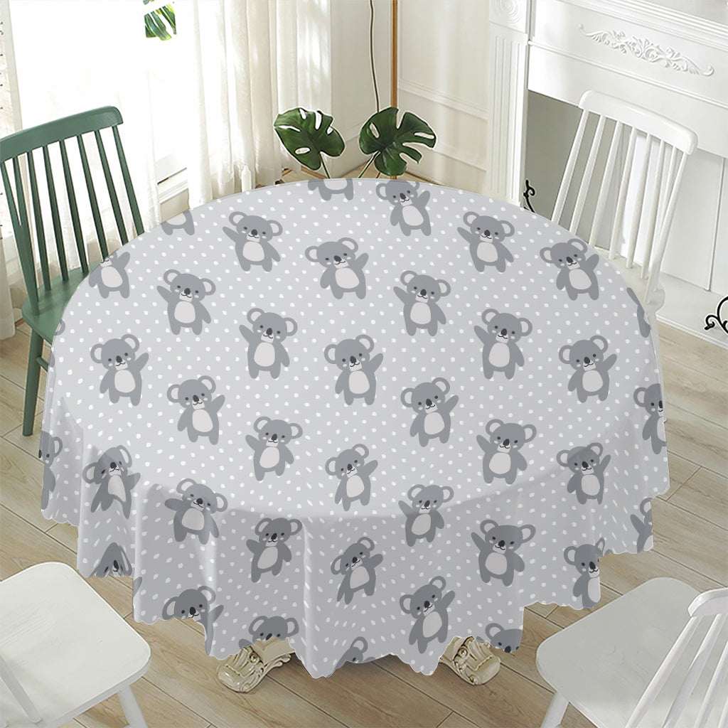 Grey Koala Pattern Print Waterproof Round Tablecloth