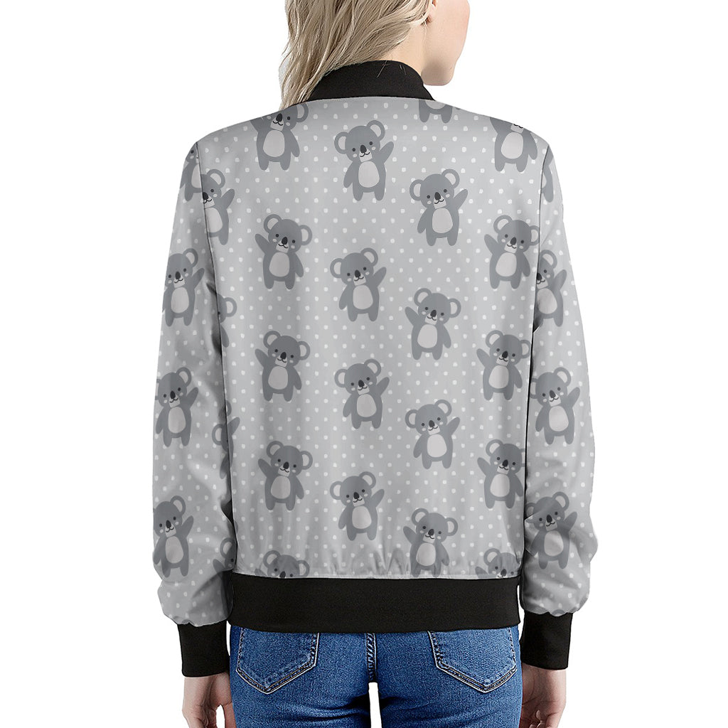 Grey Koala Pattern Print Women's Bomber Jacket