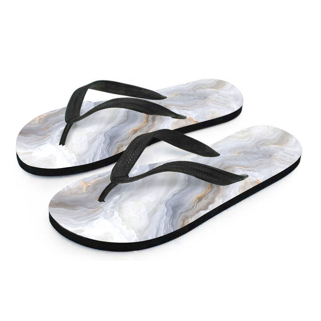 Grey Marble Print Flip Flops